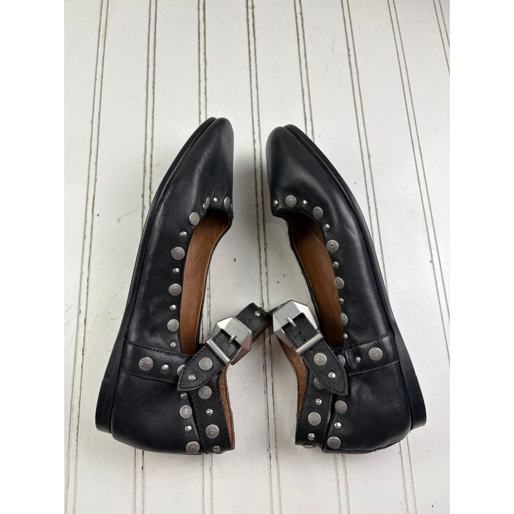 Free People Black Studded Mystic Mary Jane Leather Flats Women's Size US 6.5